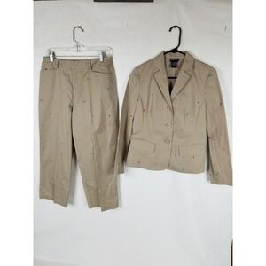 RAFAELL CLASSICS WOMEN'S TAN DOT OFFICE/CAREER PANTS SUIT SZ 4 / 8 (30X24